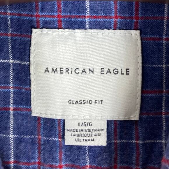 NWOT AMERICAN EAGLE Shirt Men L Plaid Flannel Classic Fit Blue Red Button-Down - Picture 4 of 9